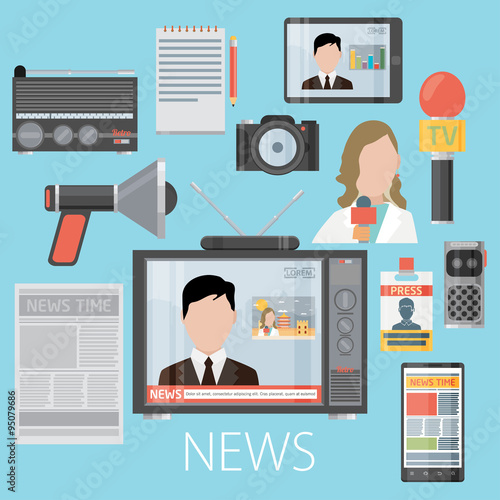 News cast journalism television radio press conference concept