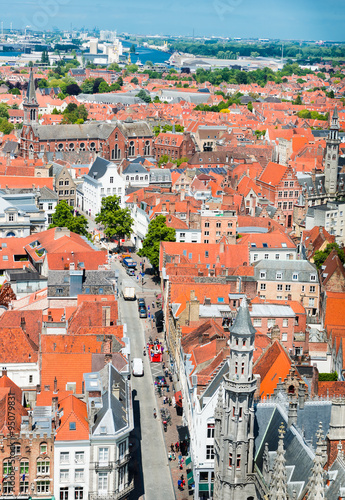 Aerial view of Bruges (Brugge) from Belfry, Belgium