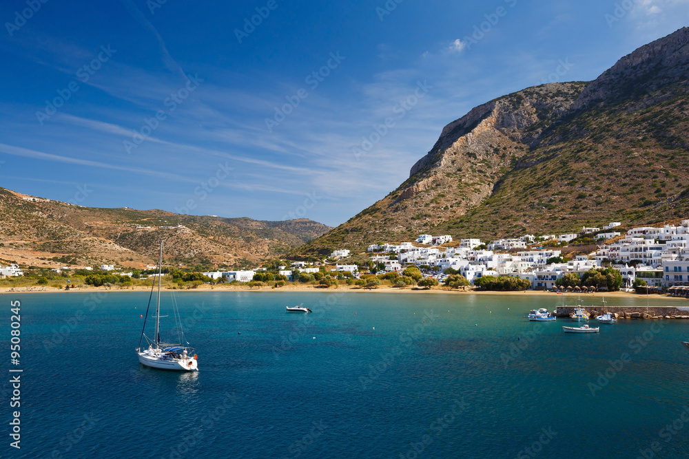 Kamares beach and village in Sifnos island, Greece.
