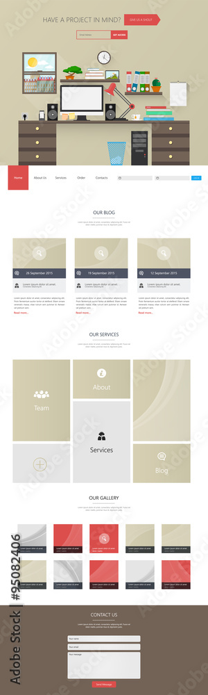 Modern One page Flat Website Template Design Vector