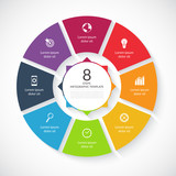 Vector infographic circle template. 8 steps, parts, options, stages business concept