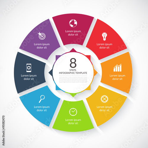 Vector infographic circle template. 8 steps, parts, options, stages business concept