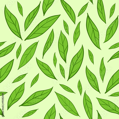 Seamless pattern with green tea leaves