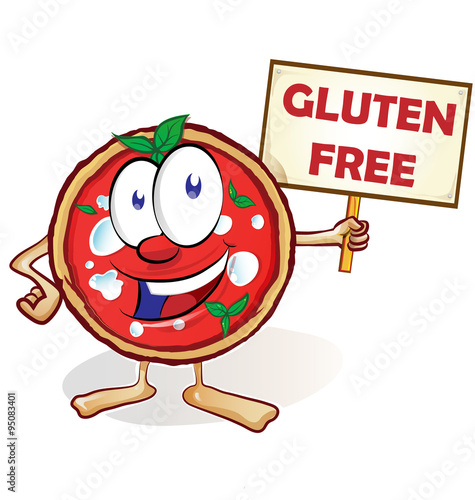 pizza cartoon with sign board gluten free