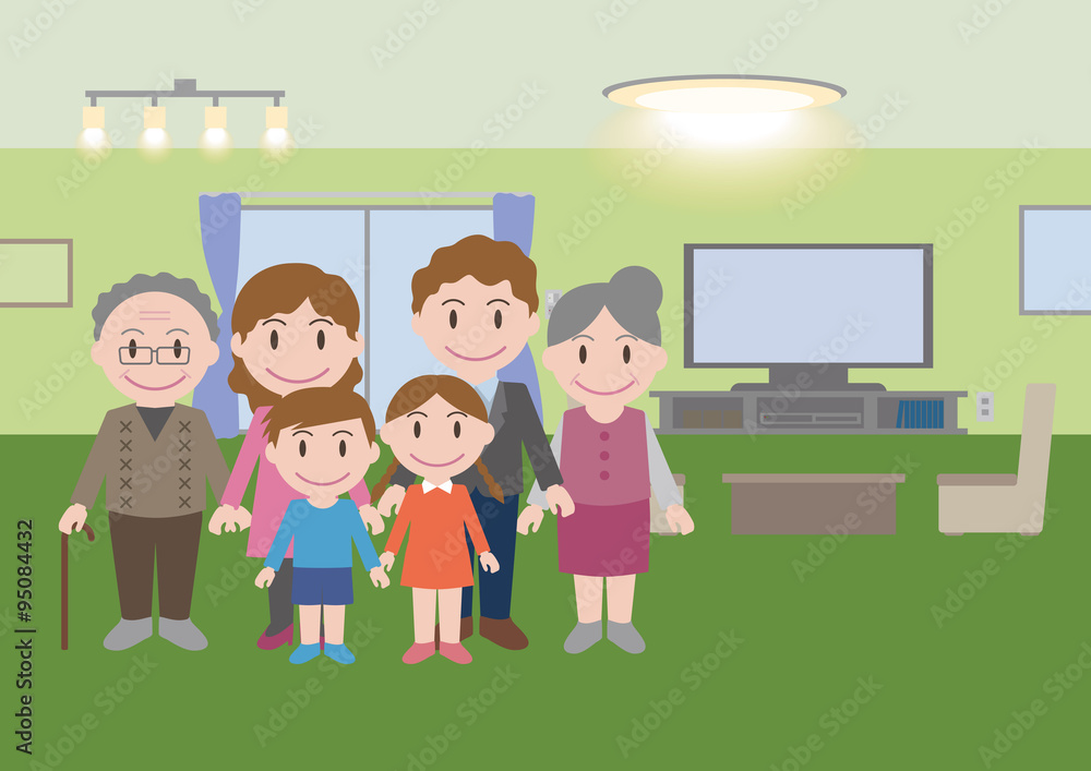 Family in the room, furniture and lighting, vector illustration Family in the room, furniture and lighting, vector illustration