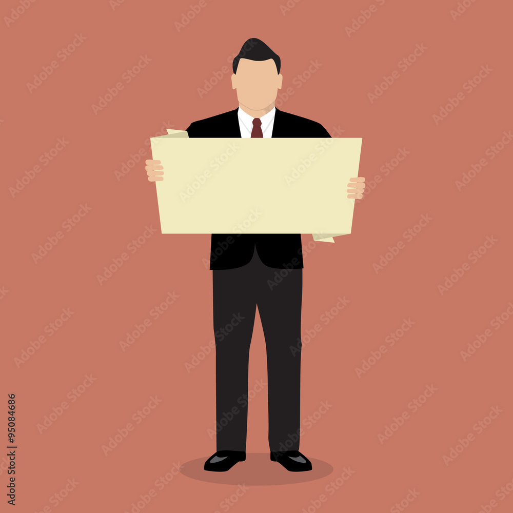 Businessman holding white board presentation Businessman holding white board presentation