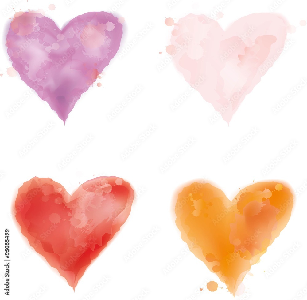 Stylish love valentine card with watercolor hearts. Vector illustration