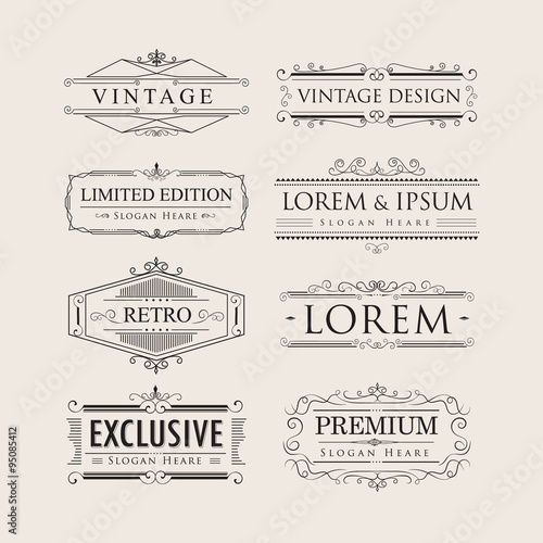 Set vintage luxury calligraphy flourishes elegant logos badges v