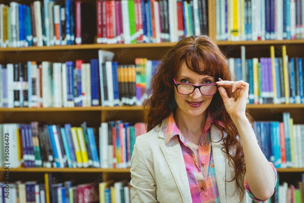 Mature student in the library Mature student in the library