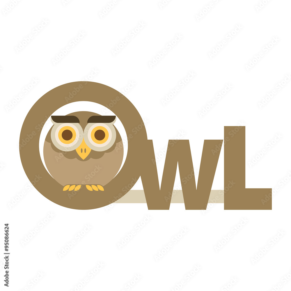 Brown owl. Flat vector.