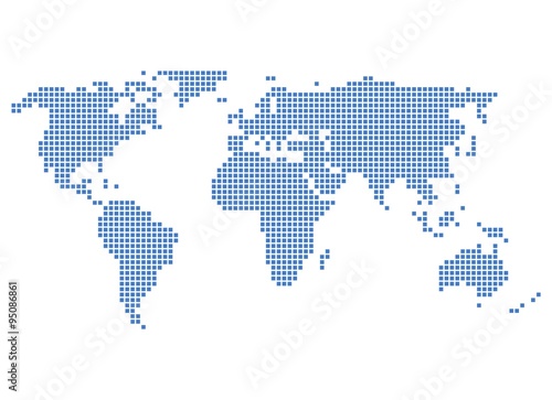 Pixel Weltkarte blau