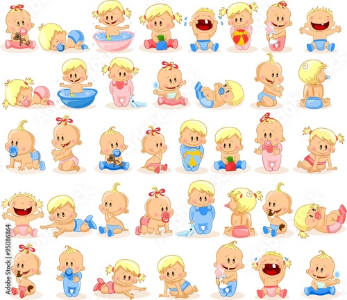 Vector illustration of baby boys and baby girls