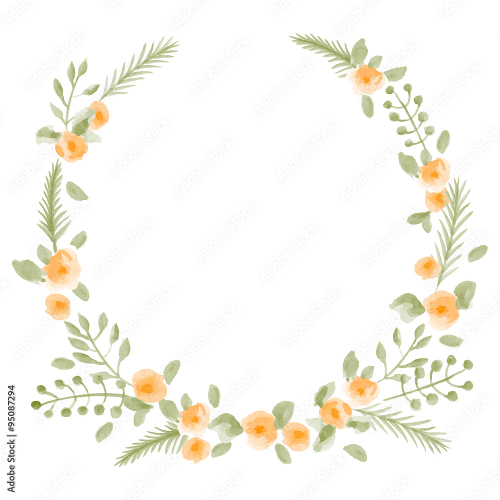 Hand painted watercolor floral round frame. Vector illustration