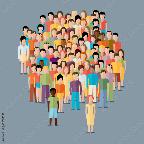 flat illustration of male community with a crowd of guys and men