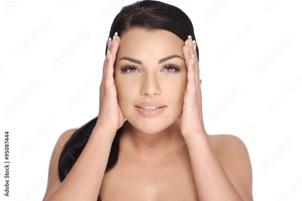 Adorable Beautiful Girl Touching Her Face