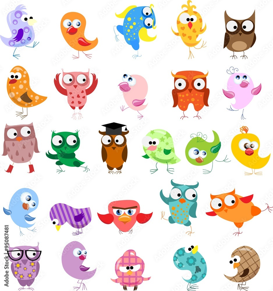 Set of vector cartoon birds Set of vector cartoon birds