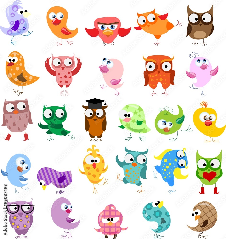 Obraz premium Cute birds in vector. Cartoon set