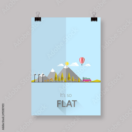 Eco flyer or cover design with Flat landscape illustration. 