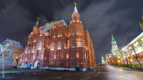 The State Historical Museum of Russia timelapse hyperlapse. Located between Red Square and Manege Square in Moscow