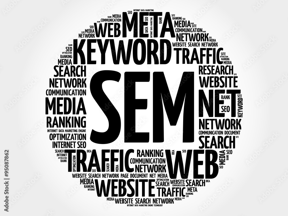 SEM - Search Engine Marketing word cloud, business concept SEM - Search Engine Marketing word cloud, business concept