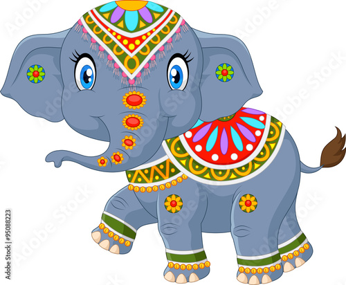 Cartoon elephant with indian classic traditional costume