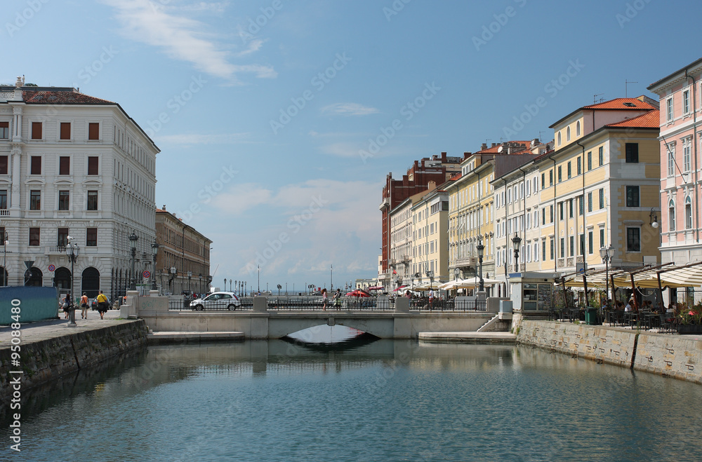 The Grand Canal in Trieste, Italy in summer cloudy day.