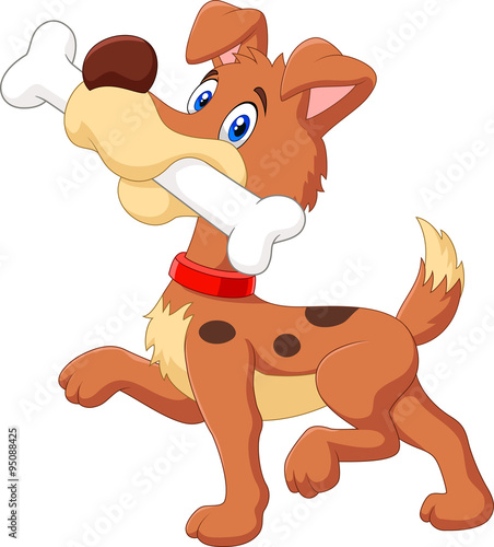 Cartoon funny dog with bone isolated on white background