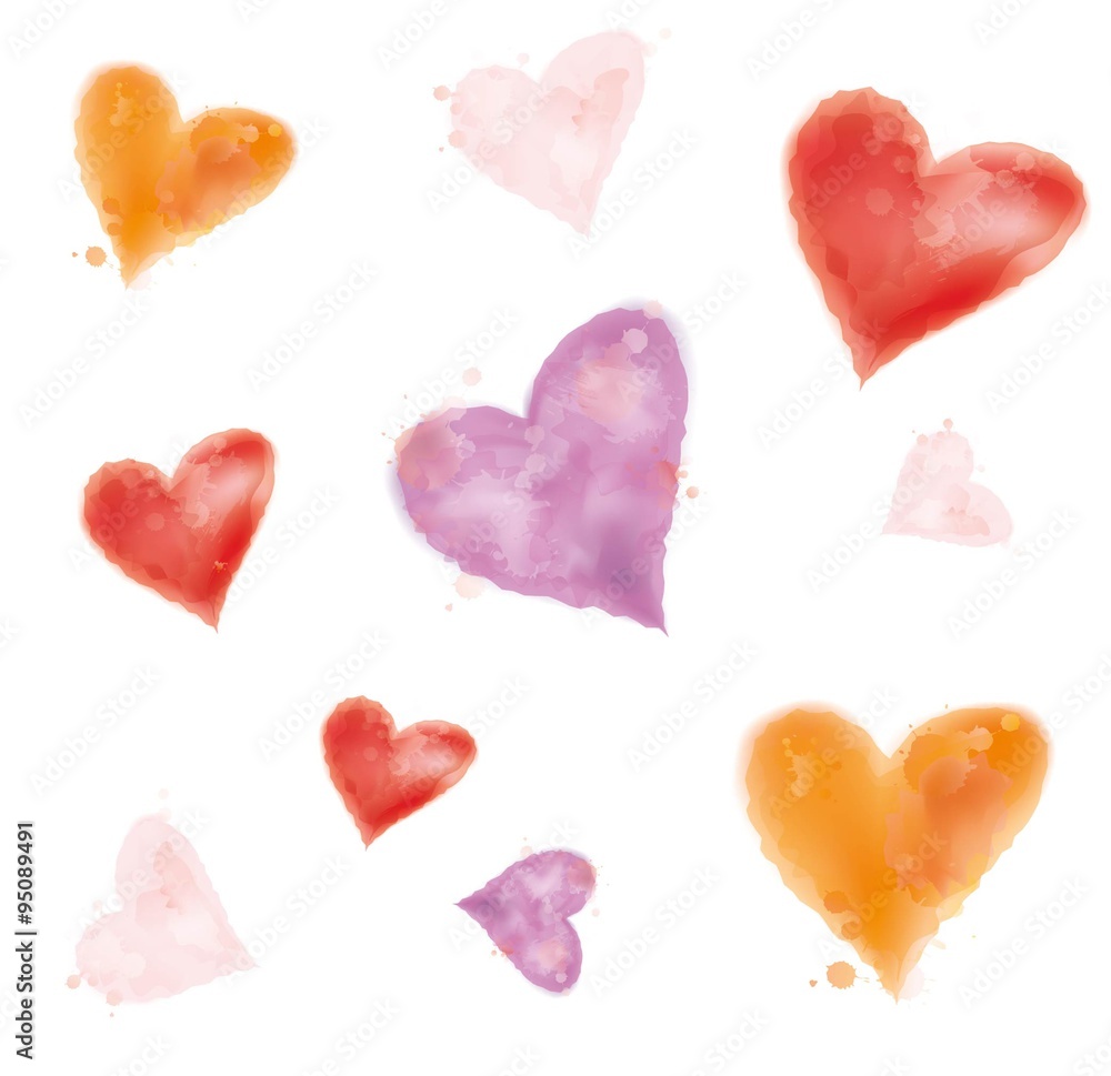 Valentine vintage background. Watercolor hearts.