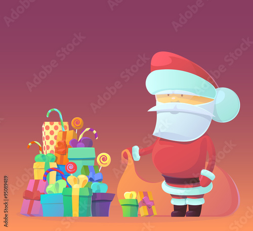 Vector Illustration of Santa Claus carrying sack full gifts