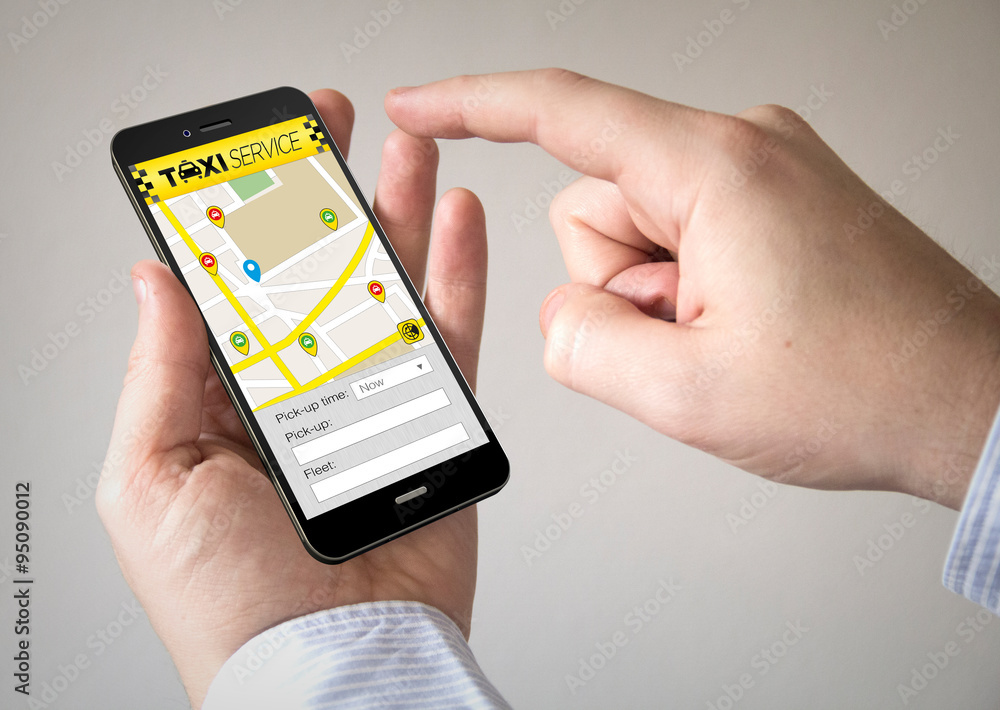 touchscreen smartphone with taxi application on the screen touchscreen smartphone with taxi application on the screen