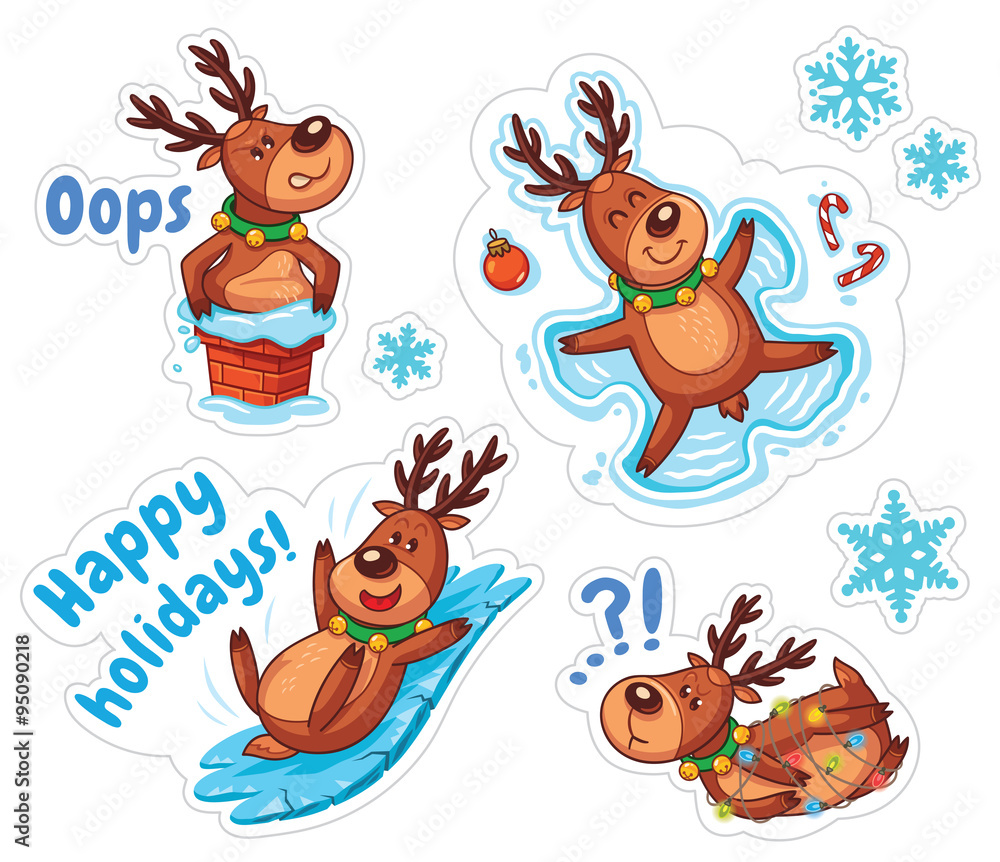 Naklejka premium Cartoon deers, Christmas stickers