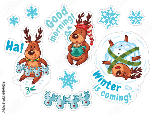 Cartoon deers  Christmas stickers