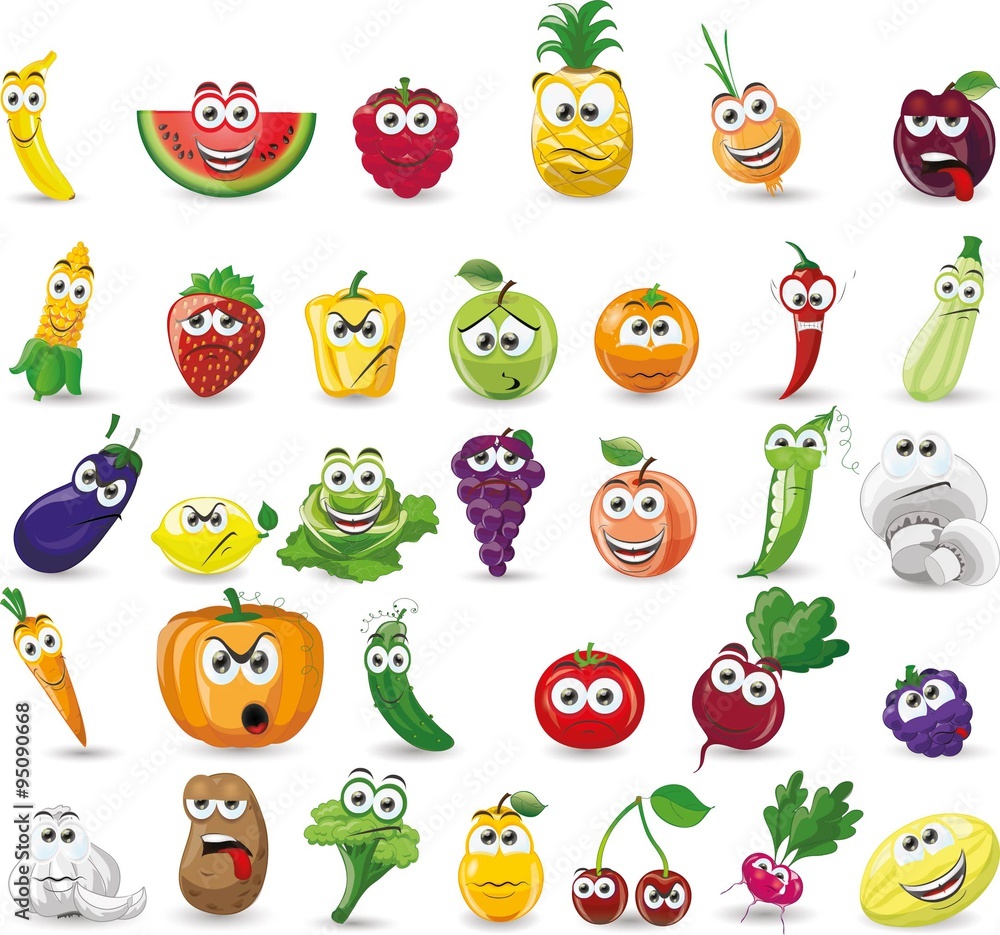 Cartoon vegetables and fruits Cartoon vegetables and fruits