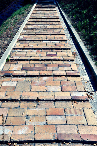Brick stairs downhill. hipster style.
