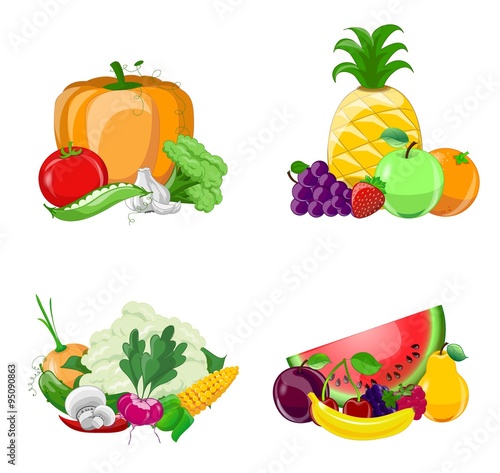 Cartoon vegetables and fruits 