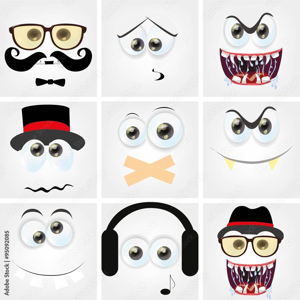 Set of cartoon faces with different emotions