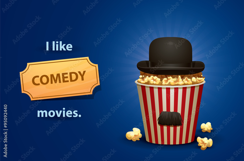 Vector Comedy movies. Cartoon image of a red and white popcorn bucket