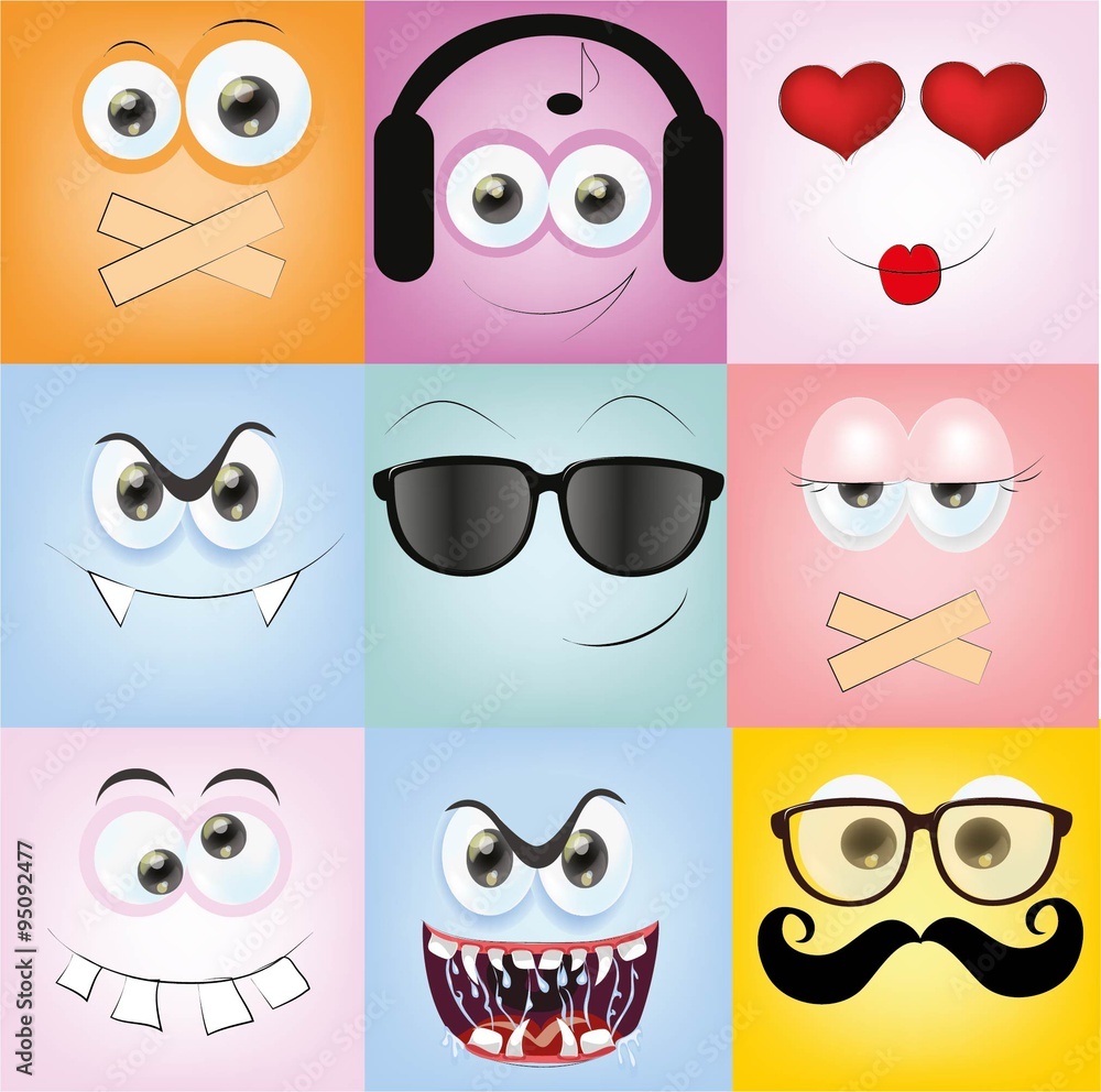 Set of cartoon faces with different emotions Set of cartoon faces with different emotions