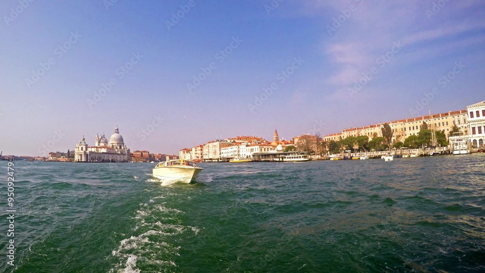 POV of Boat passing near basilica Santa 