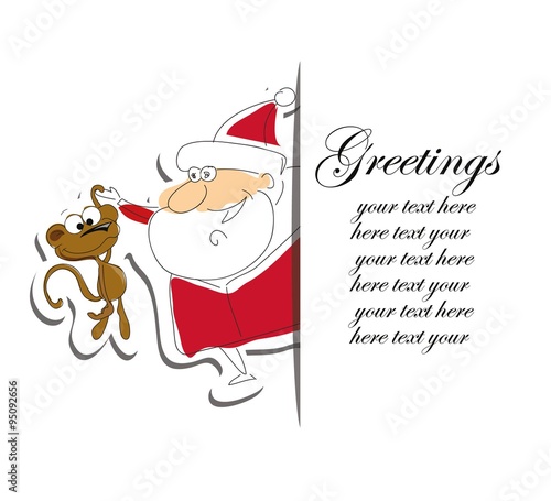 Christmas card with santa clauses and symbol of the year - monkey © virinaflora