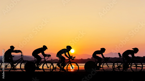 Cycling at the beach twilight time