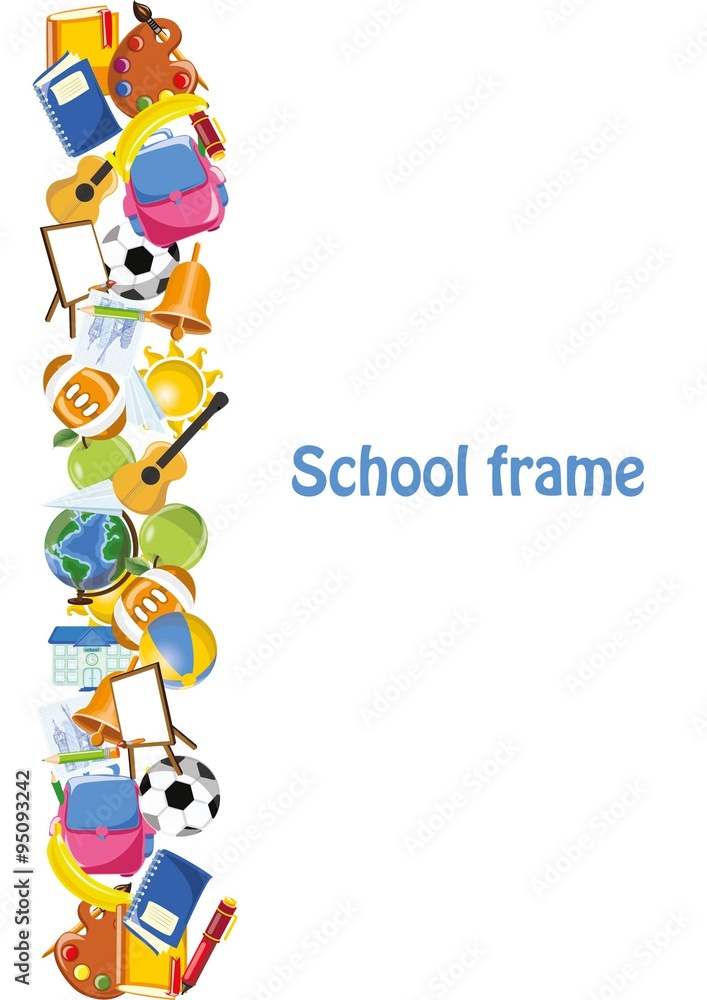 Cartoon students and school stuffs, banner frame Cartoon students and school stuffs, banner frame