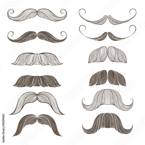 Hand Drawn Vector Set of Mustache