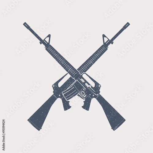 crossed 5.56 mm assault rifles, automatic firearm, guns, vector illustration