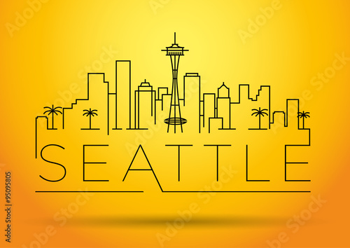 Linear Seattle City Silhouette with Typographic Design