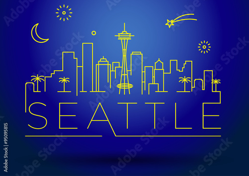 Linear Seattle City Silhouette with Typographic Design
