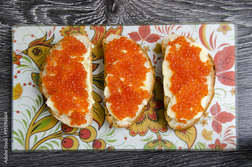 Sandwiches with red caviar photo