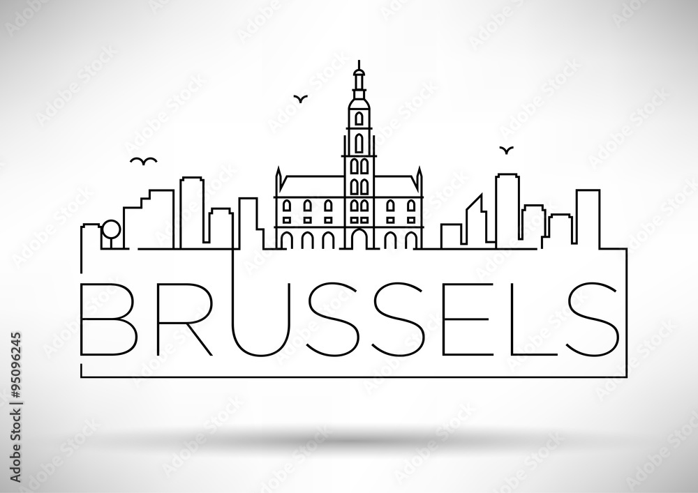 Linear Brussels City Silhouette with Typographic Design