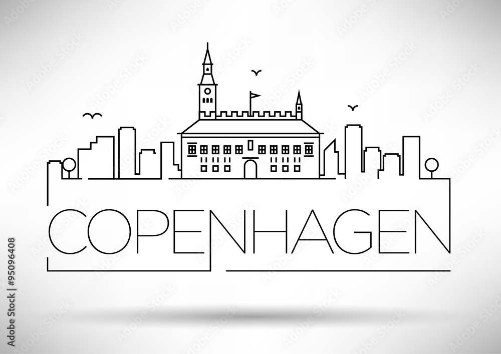 Linear Copenhagen City Silhouette with Typographic Design