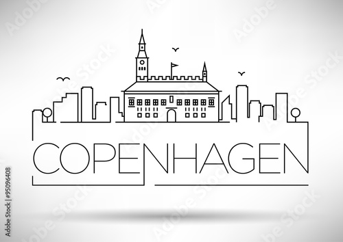 Linear Copenhagen City Silhouette with Typographic Design